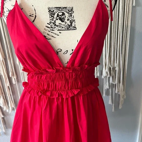 PINK LILY Red Cotton Mini Dress | Size Medium | - Picture 6 of 12